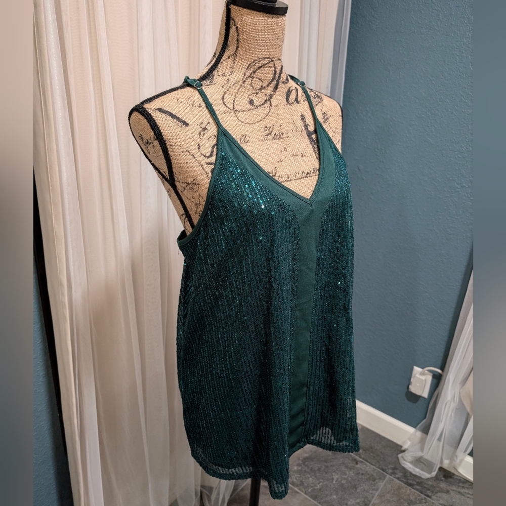 Green Sequin Racerback Tank - Picture 3 of 6